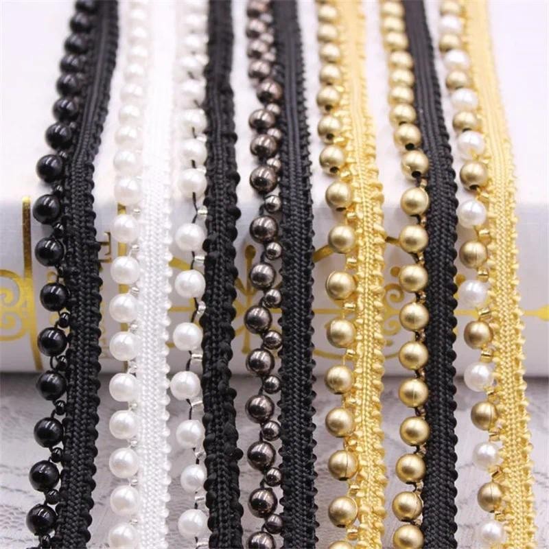 1yards สีขาวสีดําลูกปัดมุกลูกไม้ริบบิ้น Trim เทปผ้าริบบิ้นพู่สําหรับเครื่องประดับ Diy Handmade เย็บพู่ Fringe สําหรับเสื้อผ้า Trim