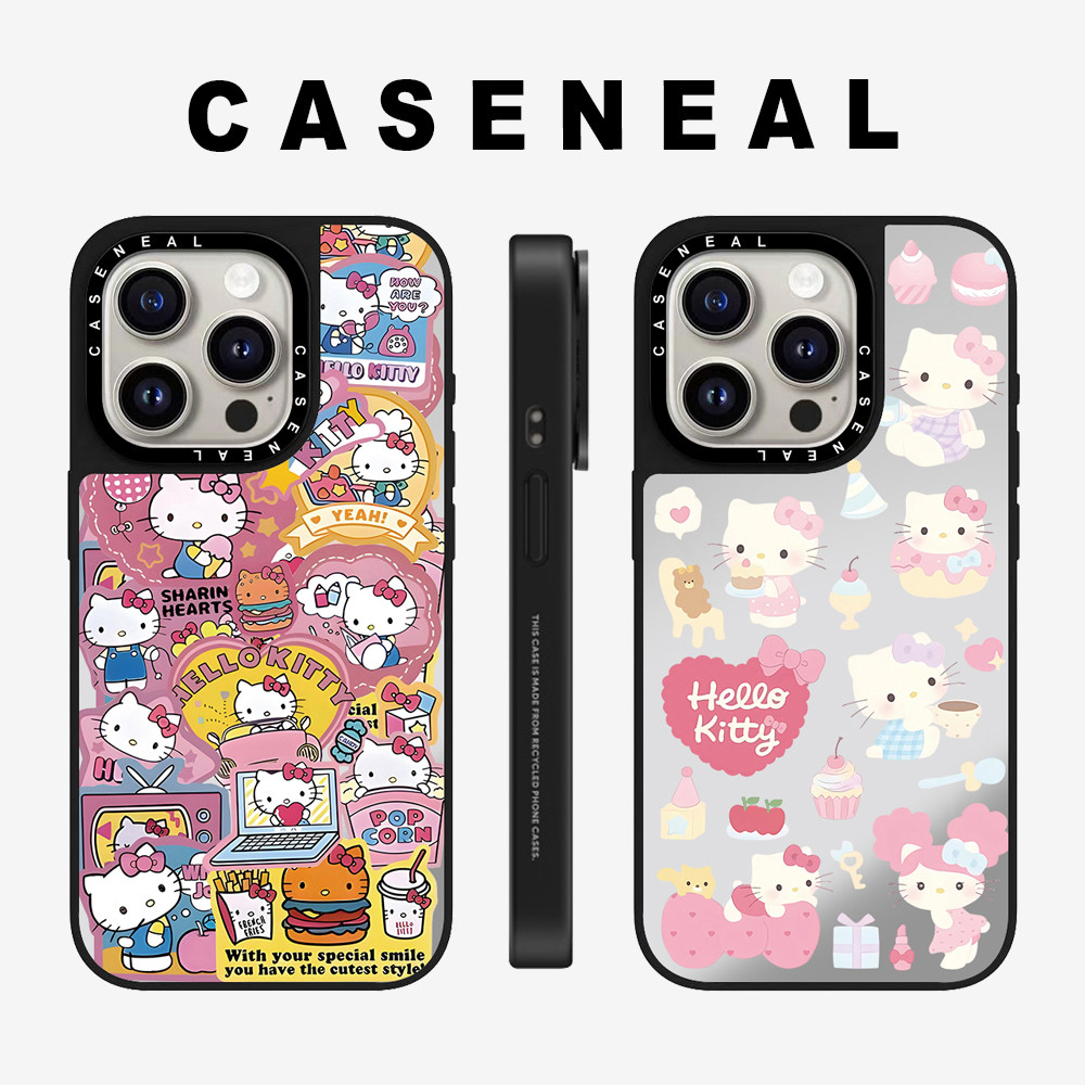 Drop proof CASENEAL เคสโทรศัพท์สําหรับ iPhone 16promax 16pro 16 15Pro 15promax 14promax 13 13promax พิมพ์ด้านข้างเคสแข็งสติกเกอร์ Kitty 12promax กรณี iPhone 11 กรณีคุณภาพสูง