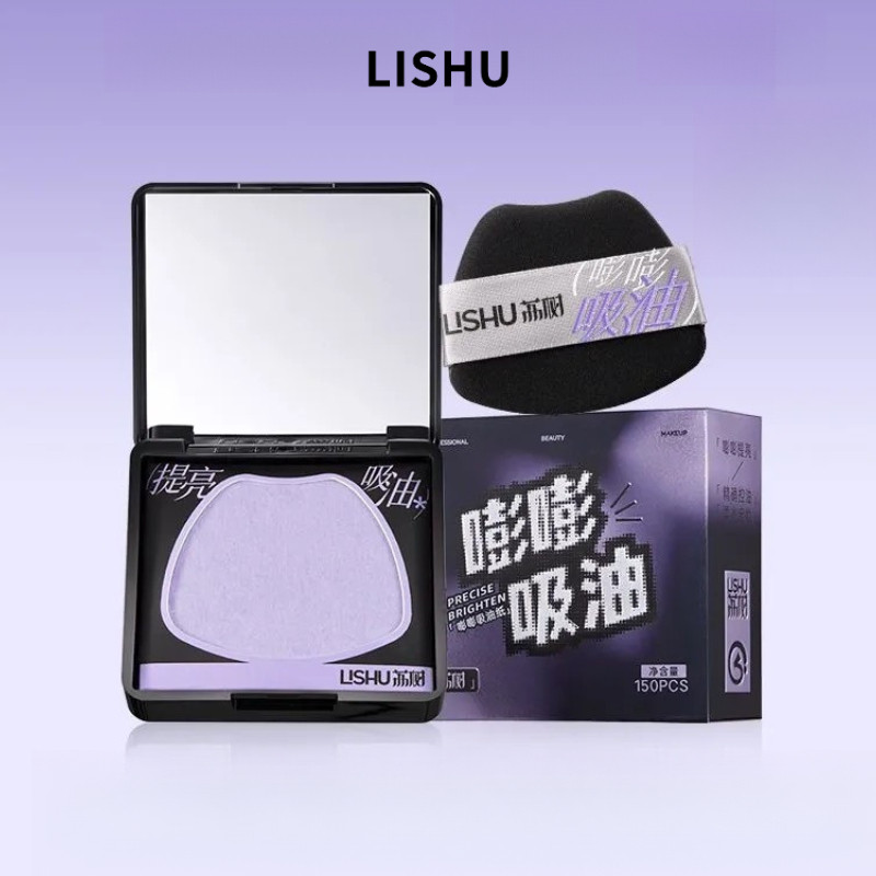 LISHU กระดาษดูดซับน้ำมัน ควบคุมความมันบนใบหน้า แต่งหน้าสดชื่นแบบพกพาพร้อมแป้งพัฟ