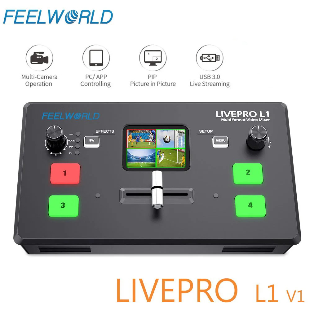 FEELWORLD LIVEPRO L1 V1 Multi Format Video Mixer Switcher 4xอินพุต HDMI กล้องการผลิต USB3.0 สตรีมมิ่