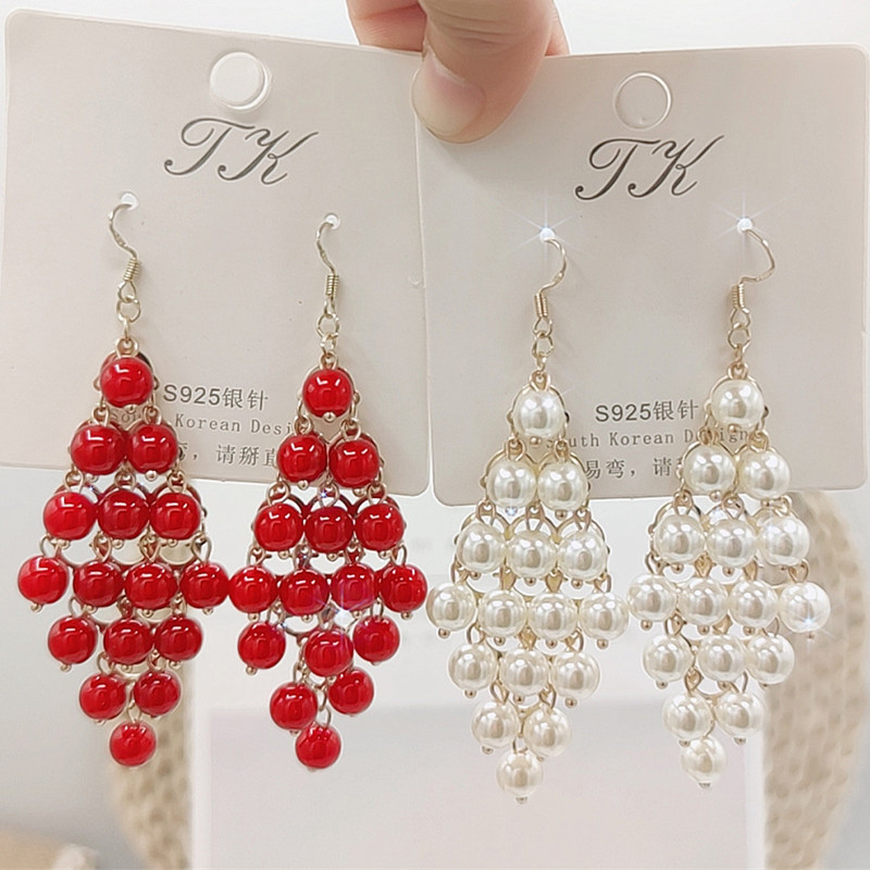 T Classy Retro Palace Trending Fashion Large Red Long Dangling Earrings Ornament L8U8