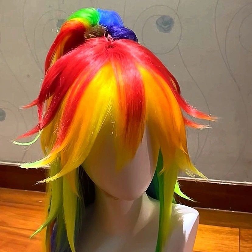 วิกผมสีฮาโลวีนสำหรับคอสเพลย์อะนิเมะ My Pony Rainbow สี Cloud Baby Harajuku ดีไซน์หยาบ<ddh20250630>