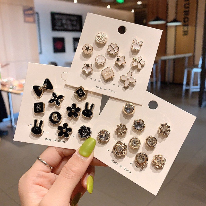 MB KB542 ชุดเข็มกลัด Star Flower Motif 10 ชิ้น, หมุดกระดุม, แฟชั่นผู้หญิงเกาหลี