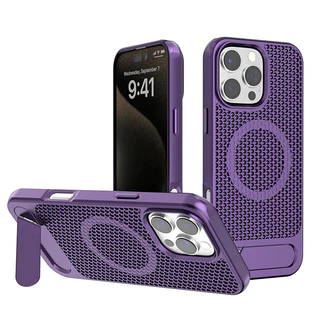 YOOVEI เคส Magnetic Heat Dissipatio สําหรับ iPhone 17/16 Pro, เคส Cooling Drop Protection สําหรับ 15/14/13/12, ขาตั้งแบบปรับได้, Ice Armour Cool Matte วัสดุ - สีเงิน