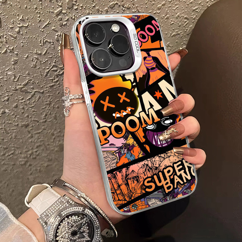 สนุกการ์ตูนรูปแบบสีส้มเคสโทรศัพท์สําหรับ IPhone 16 11 12 13 14 15 Pro MAX X XR XS MAX 7/8 Plus Se2020 หรูหรากันกระแทก