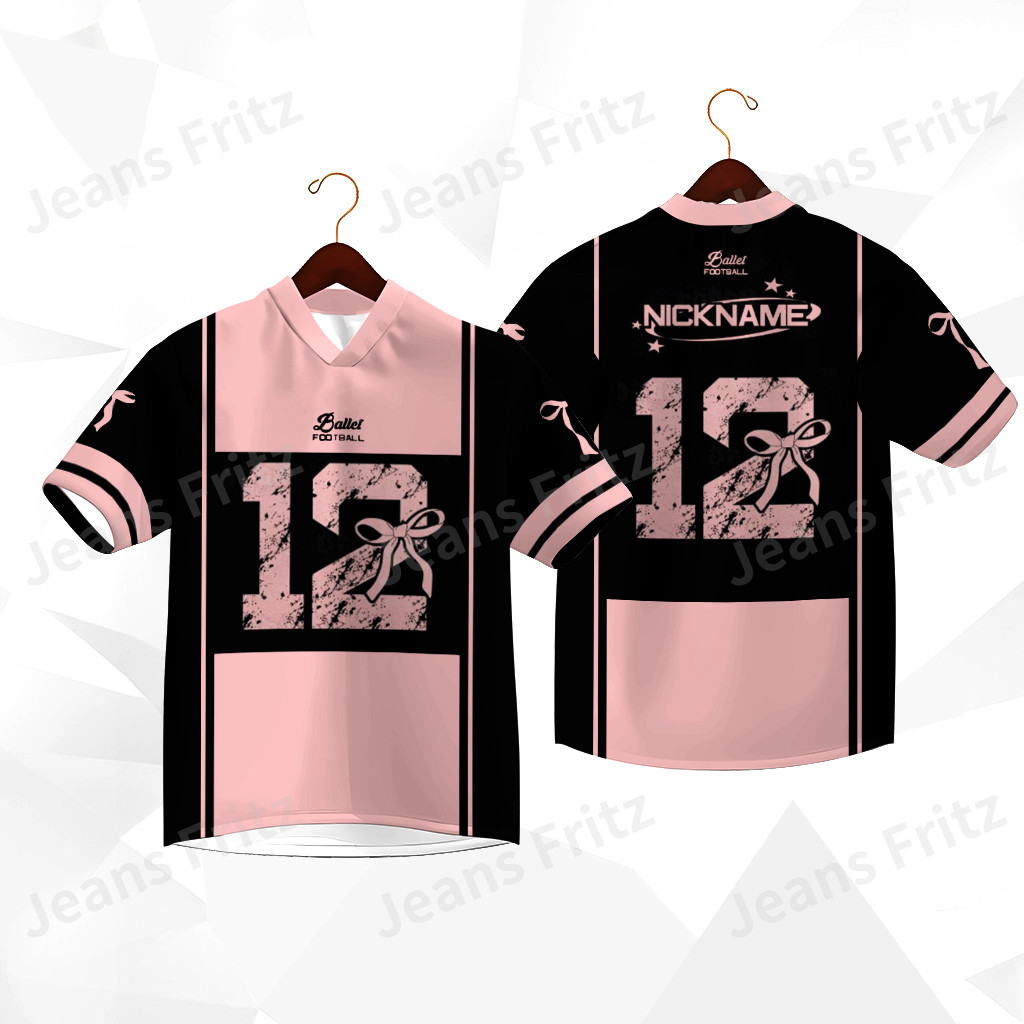 Free Custome Street Style Jersey Unisex แขนสั้น V คอจํานวนพิมพ์ผู้หญิงโบว์เสื้อยืด Plus ขนาด Coquett