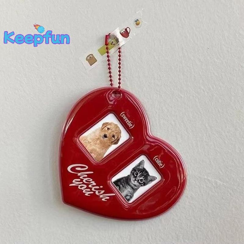 [Keepfun] Idol Photo Protective Photo Card Holder Display Sleeves 3inch Love Heart Shape ID Photo Cards Sleeve Keychain Hanging Chain [ใหม่]