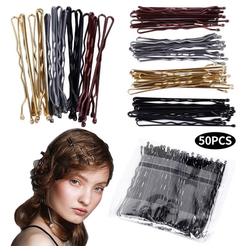50ชิ้น ยู-รูปกิ๊บสีดําตรงคลิปหญิงหยักกิ๊บเด็กด้านคลิปเรียบคลิปสาวแฟชั่นเครื่องประดับผม