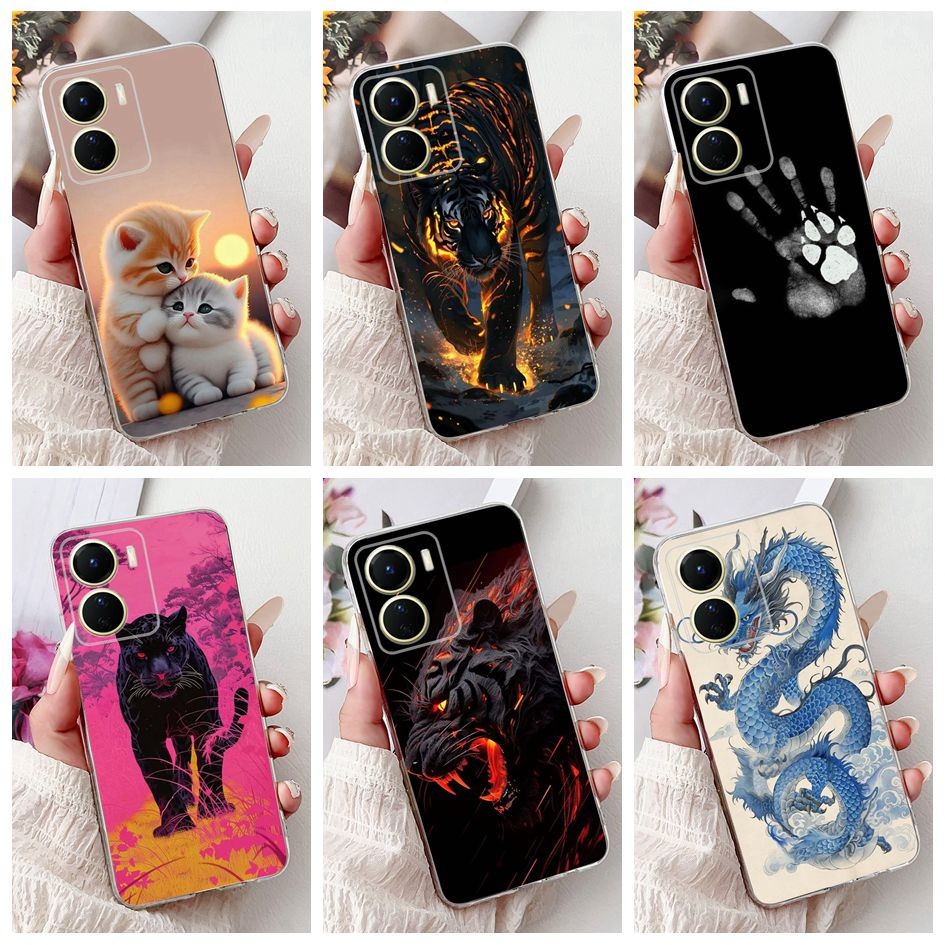 ปลอกสําหรับ Vivo Y16 Y56 5G V2204 V2214 V2225 เคสโทรศัพท์ Cool Tiger Dragon โปร่งใสซิลิโคนนุ่มสําหรั