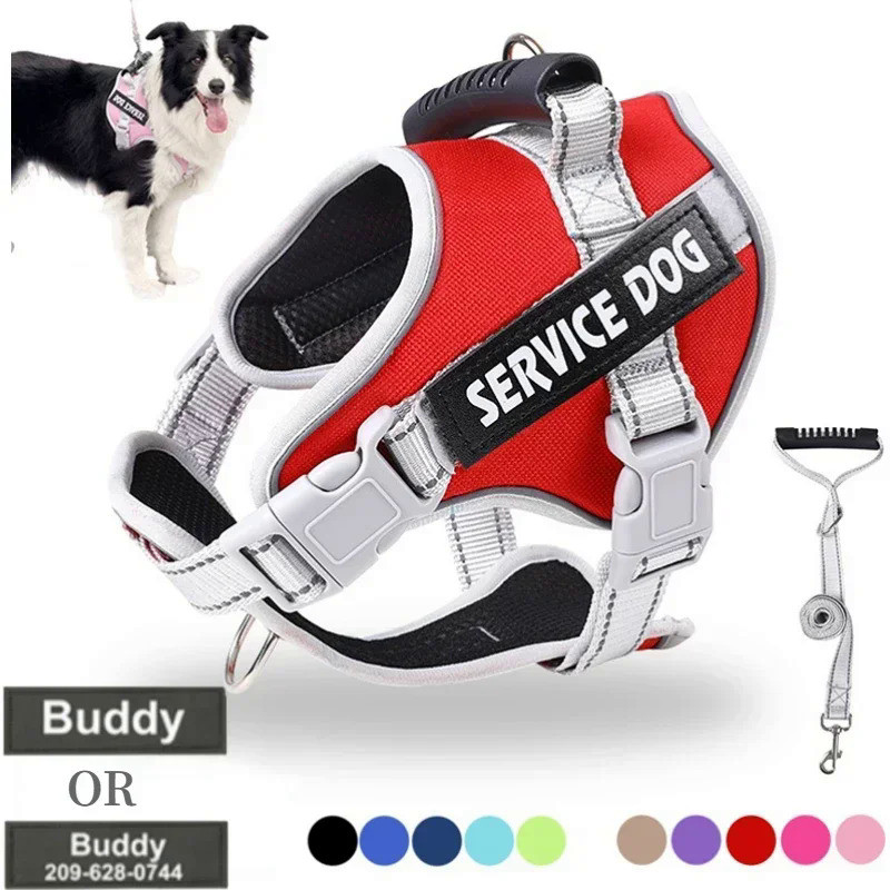 Service Dog Harness with Custom ID Tag Adjustable Dog Harness Dog Vest Leash for Large Dogs Outdoor 