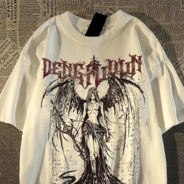 เสื้อยืด ขาว oversize เสื้อยืดแขนสั้นผู้ชาย พิมพ์ลายเท่ๆใส่สบาย มี 2 สี ขาว/ดำ เสื้อดํ เสื้อคู่