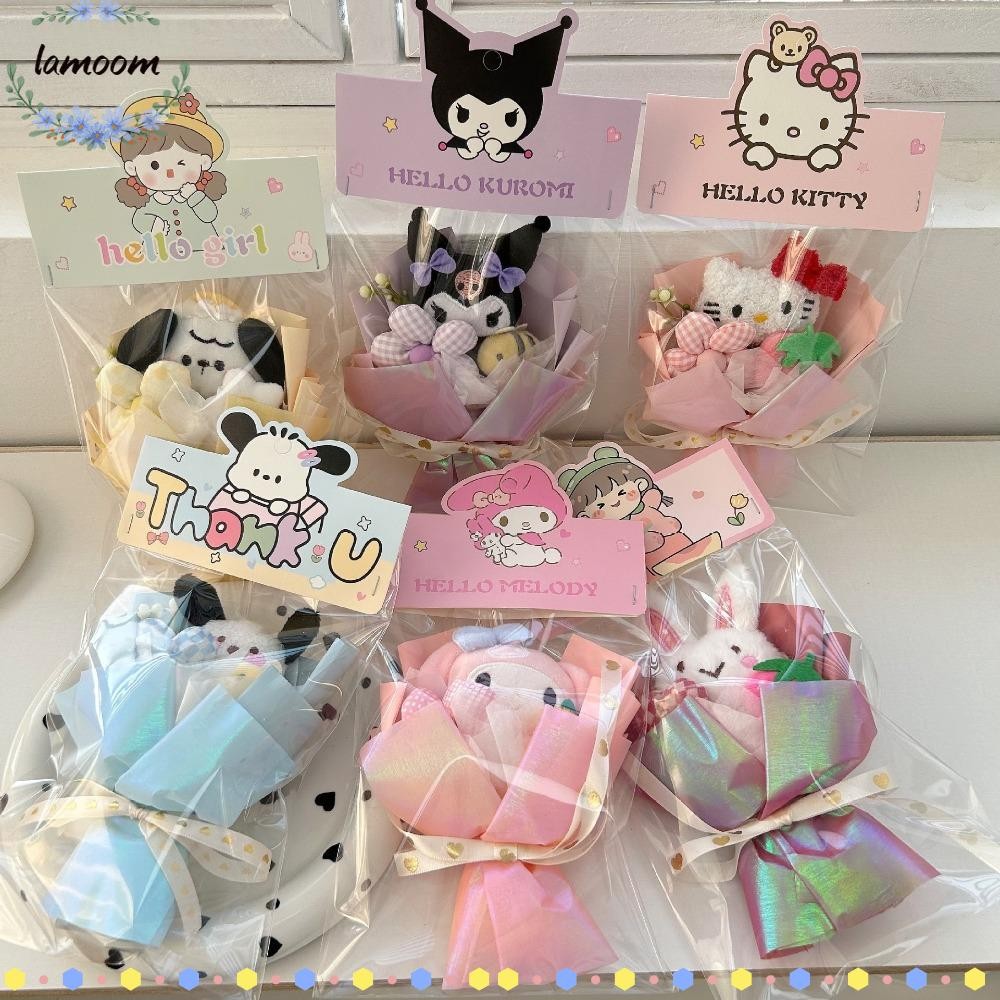 Lamoo ดอกไม้สัตว์ตุ๊กตา,ช่อดอกไม้ตุ๊กตา Cinnamoroll Hello Kitty, Mini DIY My Melody Sanrio ของเล่นตุ๊กตาดอกไม้วันวาเลนไทน์