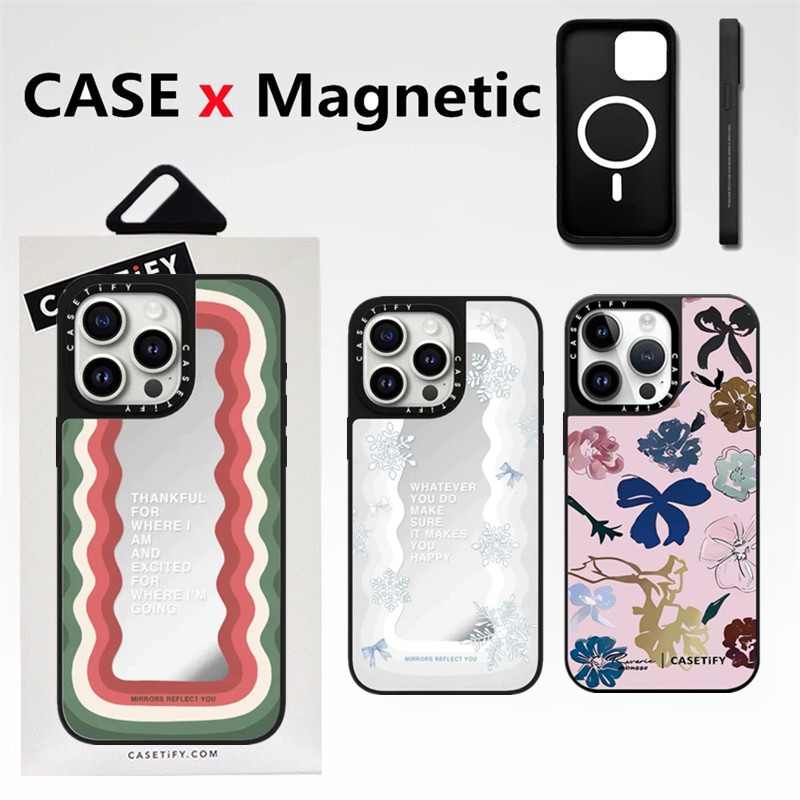 Casetifg Snowflakes Wavesกระจกเคสโทรศัพท์แม่เหล็กพร้อมกล่องสําหรับiPhone 16 15 14 13 12 Pro Max 16 14 15 Plusนุ่มด้านข้างตัวอักษรปลอกกันกระแทกฮาร์ดพีซีปกหลัง