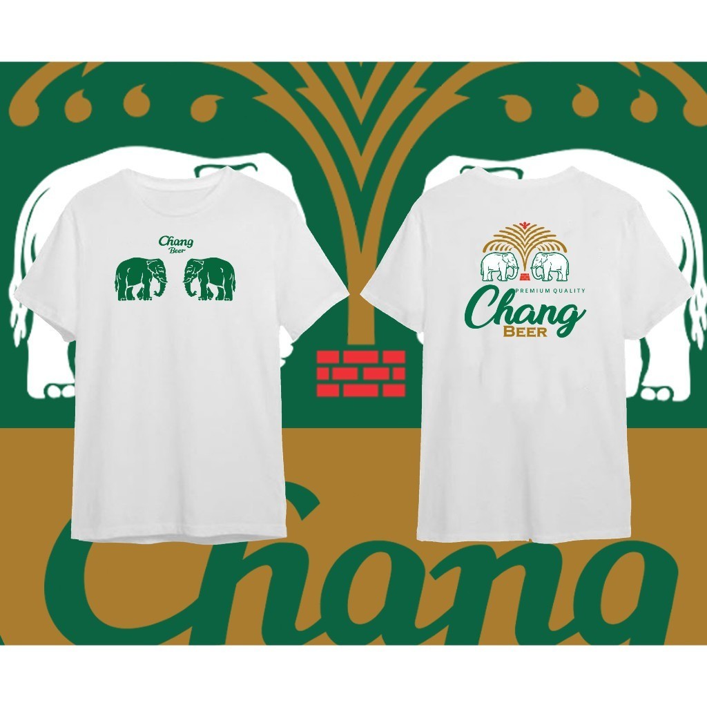 เสื้อยืดผู้ชายผ้าฝ้าย 100% พิมพ์ลายช้างโรงงานเบียร์ช้าง.ผู้ชายและผู้หญิงแฟชั่นแขนสั้นเสื้อยืดเบียร์