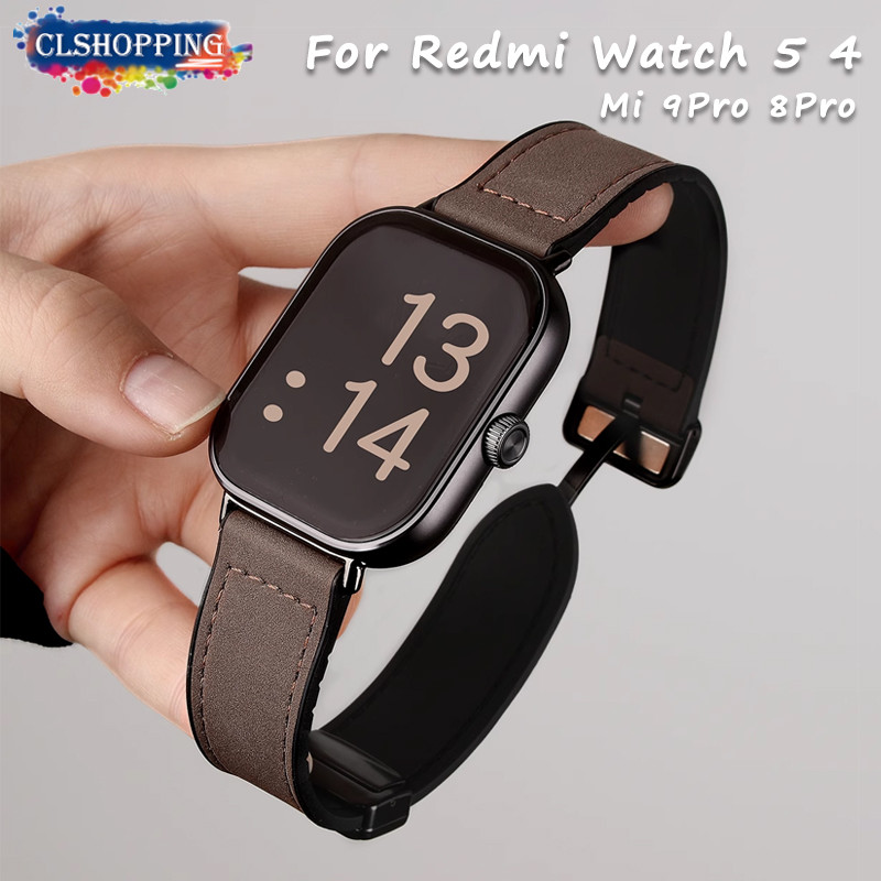 หัวเข็มขัดแม่เหล็กสายหนังสําหรับ Redmi Watch 5 4 สําหรับ Xiaomi Smart Mi band 9pro 8 Pro Smartwatch หนังซิลิโคนสร้อยข้อมือสายนาฬิกา