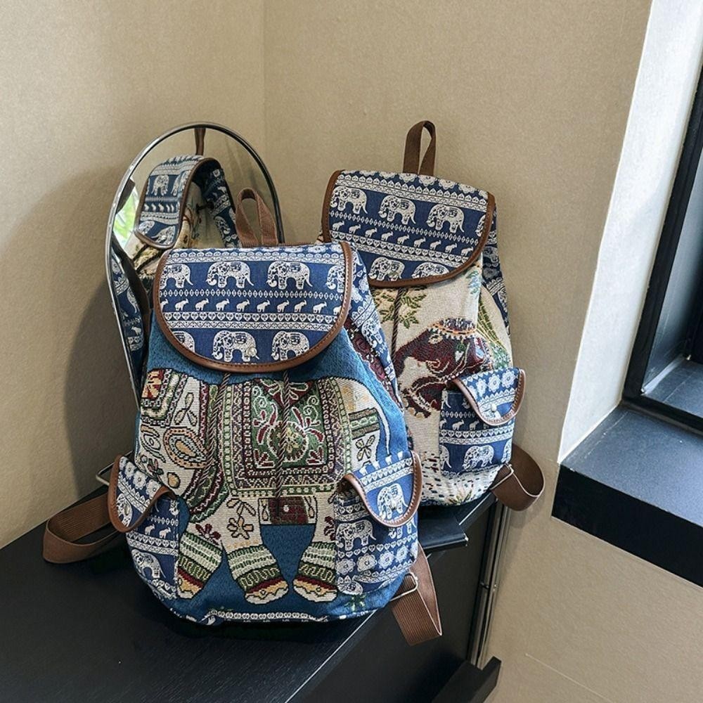 กระเป๋ากลับหัวแบบช้างนกฮูก ทำจากผ้าใบ สไตล์ชาติพันธุ์ สะดวกสบายในการสะพาย - รูปที่ 4
