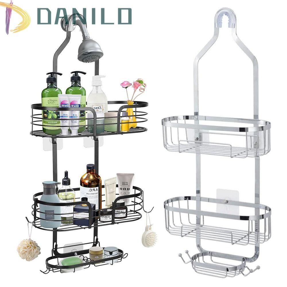 Danilo Over Shower Head Organizer, กันสนิมไม่มีการเจาะแขวนตะกร้าอาบน้ํา, กันน้ําพื้นที่กว้างพิเศษที่ถอดออกได้ Anti-Swing Soap Holder หอพัก