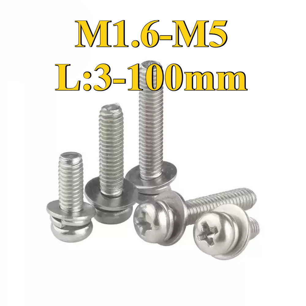 304 สแตนเลสสตีลหัวกลมสามสกรู M1.6/M2/M2.5/M3/M4/M5 * L3-100mm (DM) (Y20) (x20)