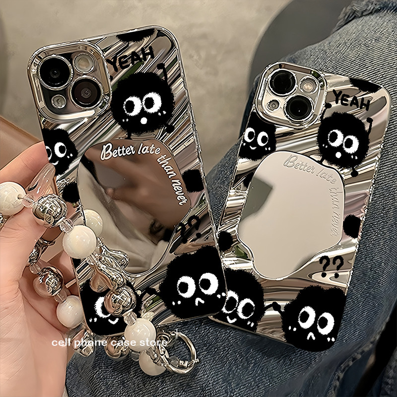 【Case+สร้อยข้อมือ】 เคส Samsung A55 A06 A54 A15 A35 A05s A05 A16 A34 A12 A14 5G เคสโทรศัพท์ลูกฟูกสีเงินพร้อมกระจกแต่งหน้า