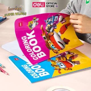 หนังสือภาพวาด Deli สมุดระบายสีเด็ก ลาย super wings A4 ฝึกพัฒนาการเด็ก สมุดวาดภาพ คละสี 1 เล่ม