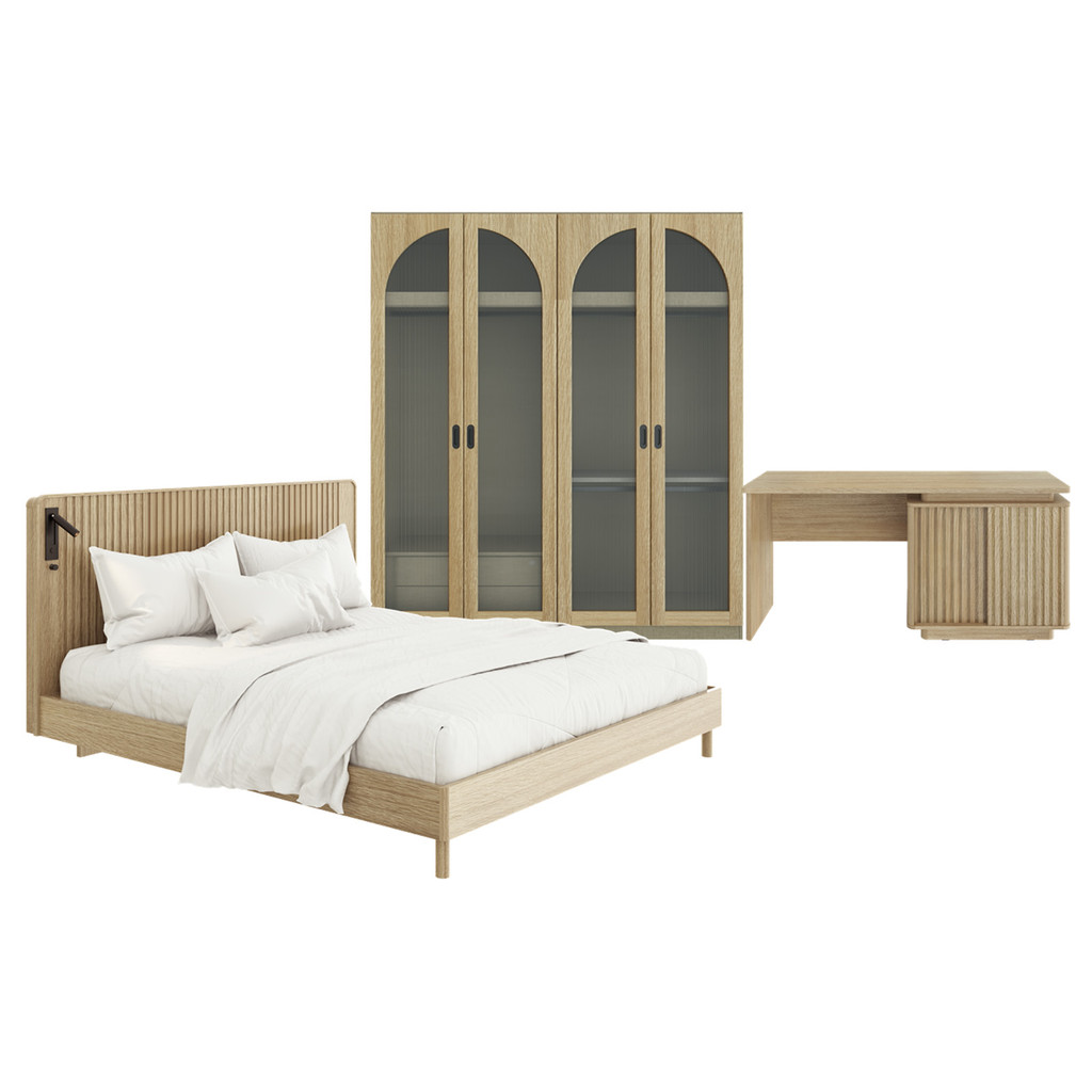 SB Design Square ชุดห้องนอน ขนาด 6 ฟุต รุ่น Valley (โต๊ะเครื่องแป้งด้านซ้าย)  แบรนด์ SB FURNITURE