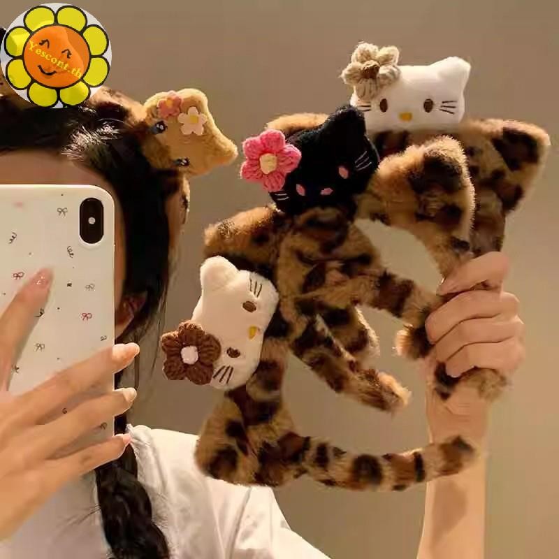 Yescont การ์ตูน Plush Kt Cat สําหรับผู้หญิงสาวน่ารักอะนิเมะเสือดาวพิมพ์ผม Hoop Kawaii อเนกประสงค์อุปกรณ์เสริมผมของขวัญ TH