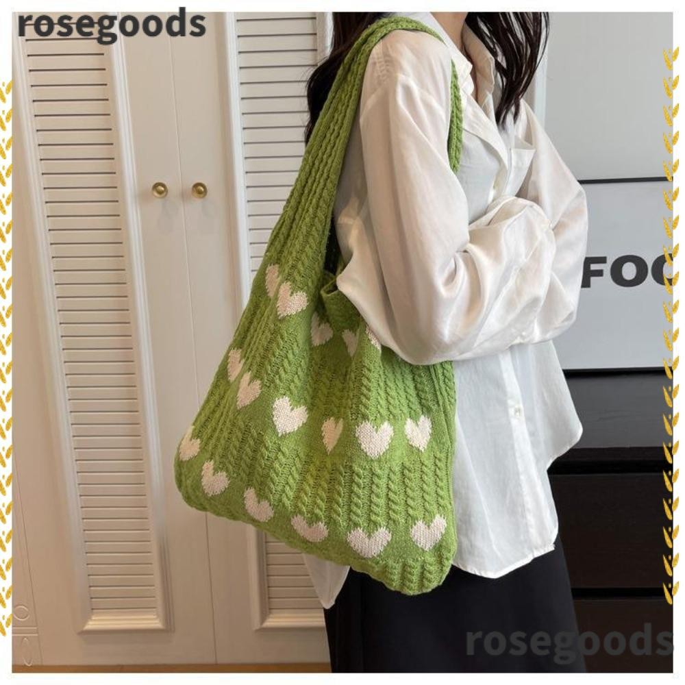 Rosegoods1 กระเป๋าสะพาย,กระเป๋าถือถักทอหูหิ้ว,กระเป๋าชายหาดกลวงความจุขนาดใหญ่แบบลําลองฤดูร้อน