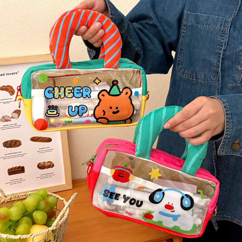 COD กระเป๋าเครื่องสำอาง ฟังก์ชั่นหลากหลาย แบบพกพา ความจุสูง รูปแบบน่ารัก กระเป๋าใส่ปากกาใสขนาดใหญ่ - รูปที่ 6