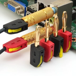 4MM Banana Plug 32A 320V High Current Quick-Connect, PA6 Nylon & Brass Audio Connector สําหรับลําโพง/Amplifier, V0 สารหน่วงไฟ, สีดําและสีแดง