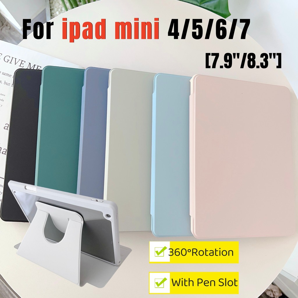 สําหรับApple iPad Mini 4 5 6 7 A17 Pro 7.9 8.3 Mini 2015 2019 2021 2024 4th 5th 6th 7th Gen High Endอะคริลิคใส360° เคสฝาพับขาตั้งหนังหมุนได้
