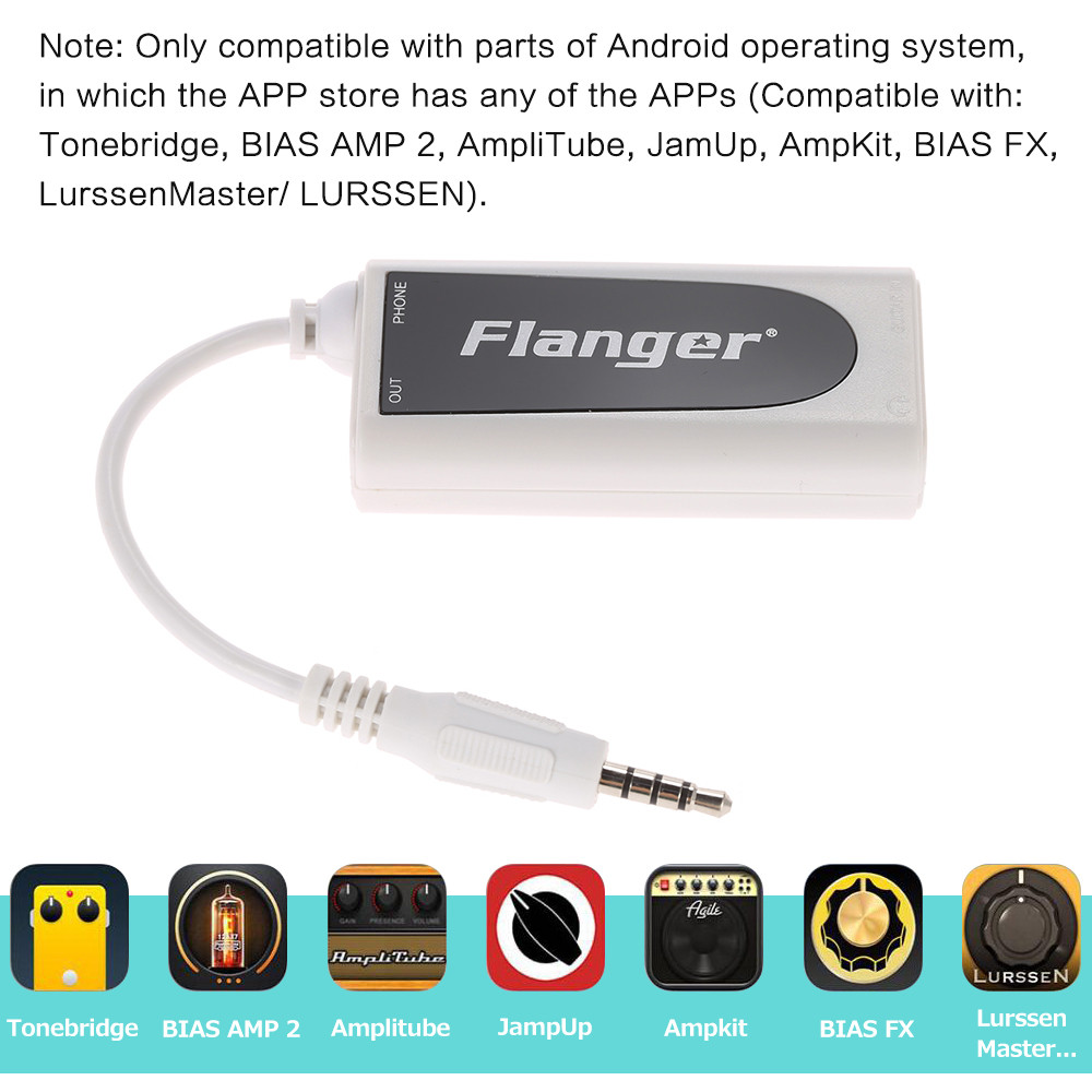 Flanger FC-21 ตัวแปลงขั้วต่อกีตาร์เบสไฟฟ้าไปยังอะแดปเตอร์แท็บเล็ตโทรศัพท์มือถือเข้ากันได้กับโทรศัพท์