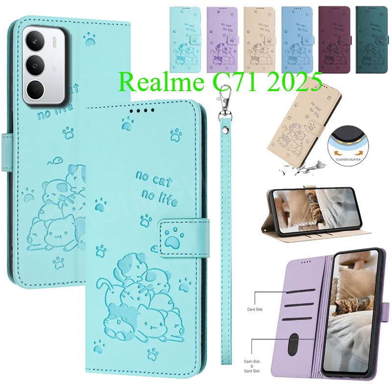 สําหรับRealme C71 C75 C75x 14X RealmeC71 RealmeC75 RealmeC75X 4G 5G 2025 เคสโทรศัพท์พลิกหรูหราปลอกหนังช่องใส่การ์ด 3Dแมวกระเป๋าสตางค์ฝาครอบขาตั้งผู้ถือ SHELLปลอก