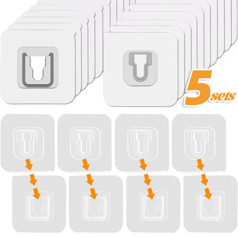 1/5 ชุดติดผนัง Heavy Duty Hooks - Self กาว Traceless Nail-Free Power Strip Fixators