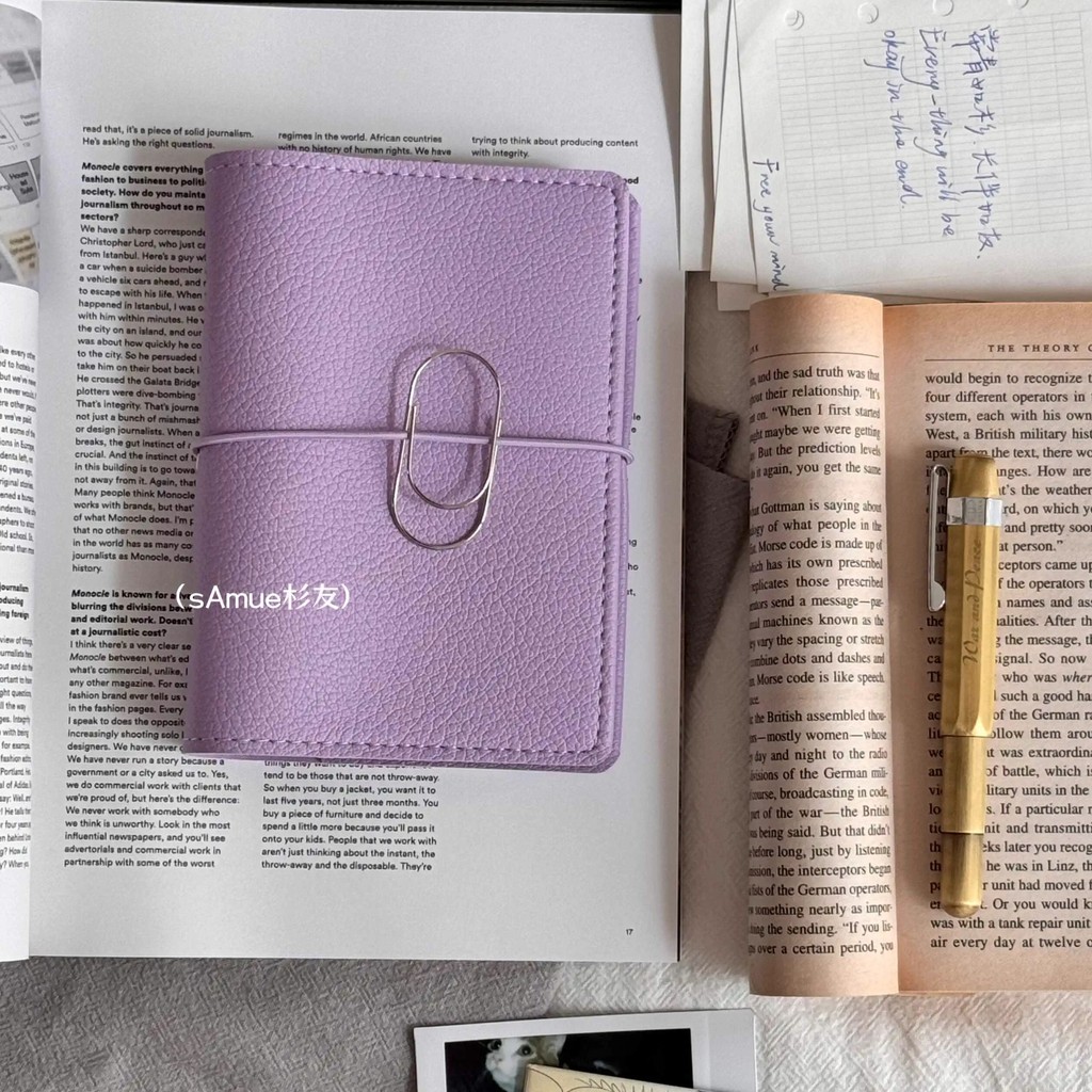 P คู่มือสีธรรมดา A7 Original Soft Leather Handbook Cheese Loose-leaf Notebook Strap Travel Portable Notebook Notepad