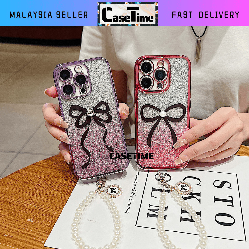 Realme 5 5i 5s 6i 14x C3 C12 C15 C35 C51 C53 C55 C63 C65 C67 C75 C75x fon sarung หยักริบบิ้นมุกโซ่ไล