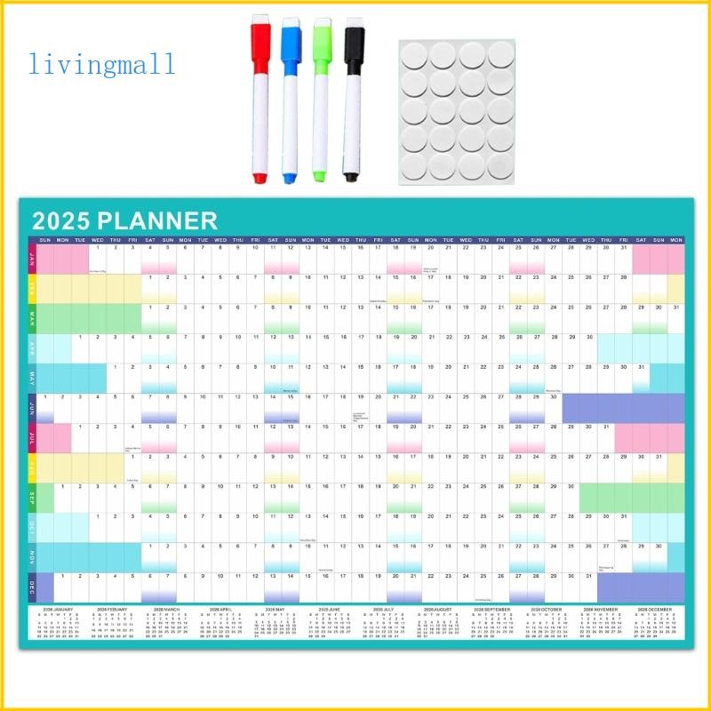 LIVI Yearly Calendar Planner Office Work Organiser Planner พร้อมเครื่องหมายลบได้