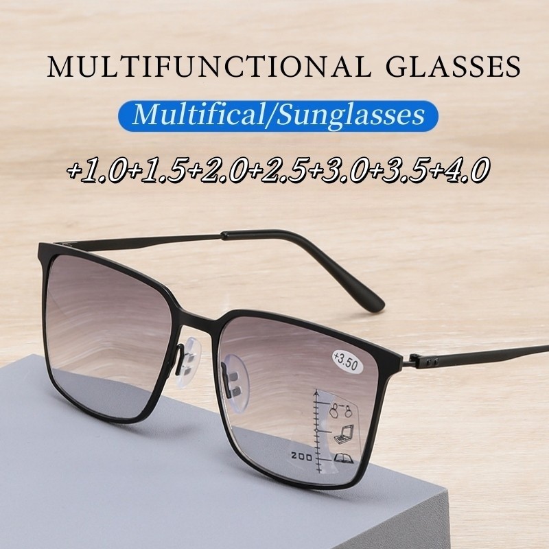 แว่นอ่านหนังสือ Progressive Multifocal Square Refractor Sunshade สำหรับใช้งานใกล้และไกล