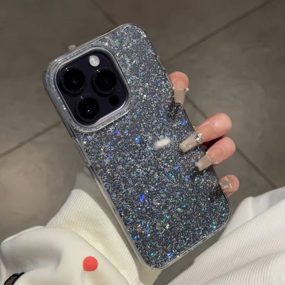 ฟอยล์เงินglitterอะคริลิคเคสโทรศัพท์สําหรับiphone 16 Pro Max 16 Plus 15 Pro Max 14 13 12 11 Pro Maxกันกระแทกป้องกันปลอก - รูปที่ 4