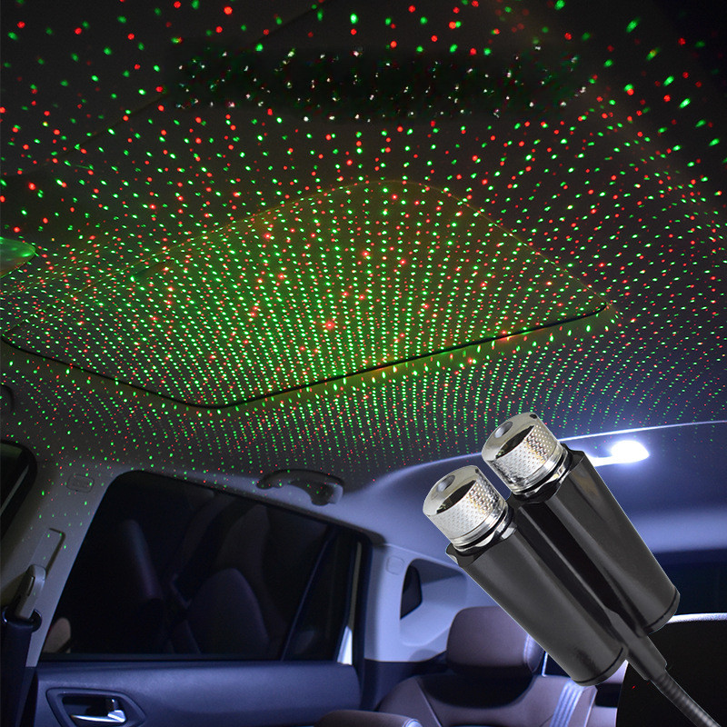 รถ USB Starry Sky โคมไฟเพดานรถบรรยากาศเลเซอร์ฉายไฟตกแต่งหลังคา Starry Sky LED