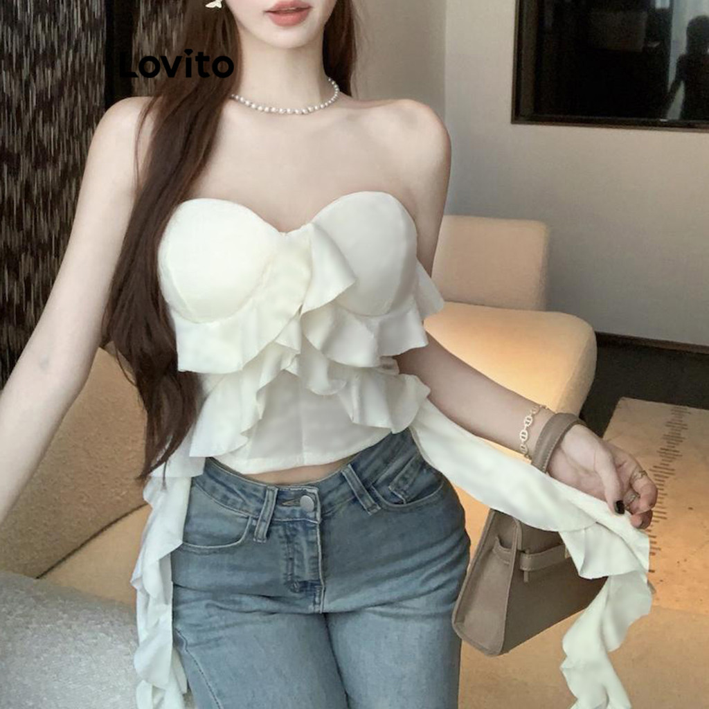 Lovito เสื้อกล้ามไม่สมมาตร นัวเนีย นัวเนีย แบบสบาย ๆ สำหรับผู้หญิง LNE73315
