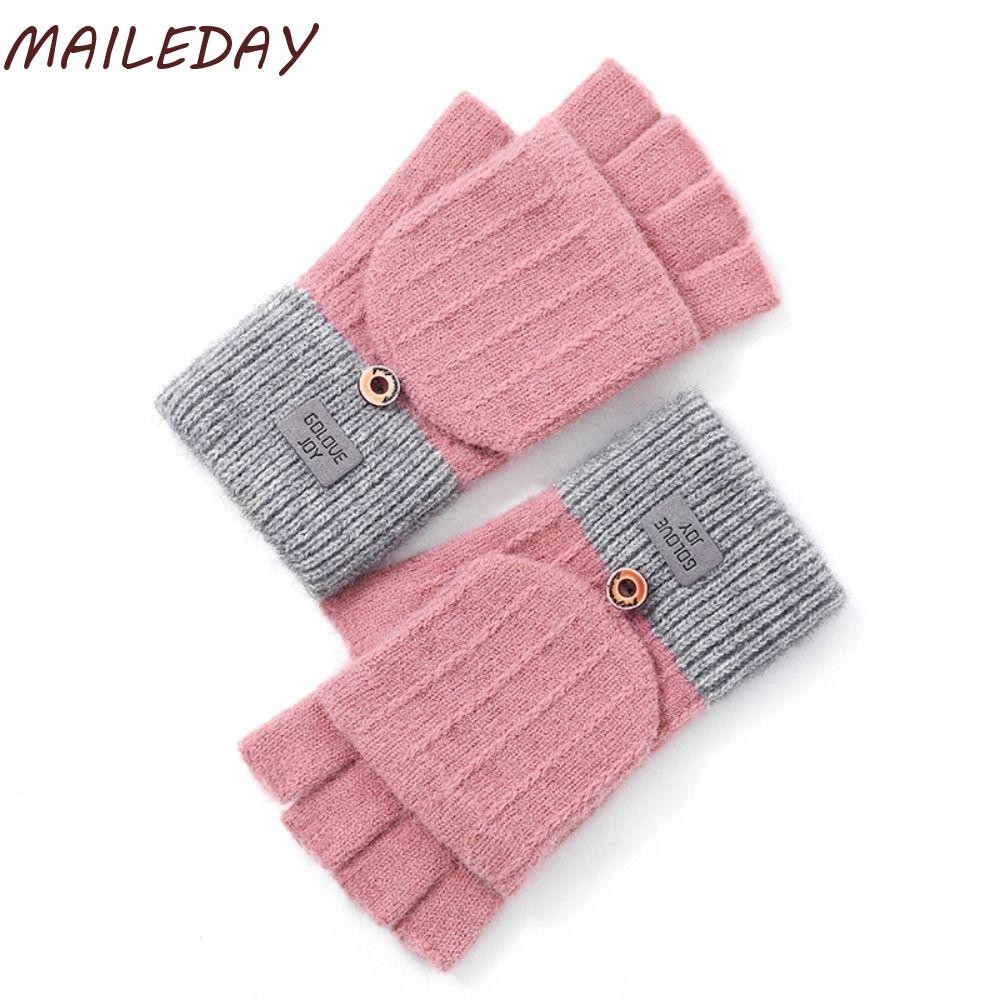 ถุงมือฤดูหนาว MAILE, ถุงมือถักครึ่งนิ้วกันลม, ผู้หญิงกลางแจ้งอุ่นเย็น Mitten