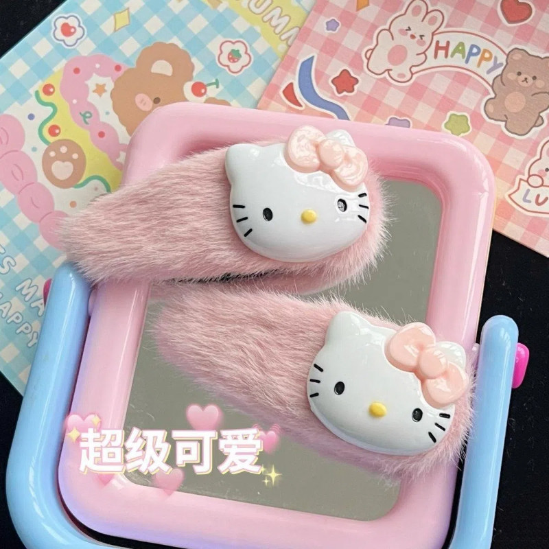 กิ๊บติดผมคิตตี้น่ารักสีชมพูคลิปหน้าม้าการ์ตูนหวานสําหรับผู้หญิง