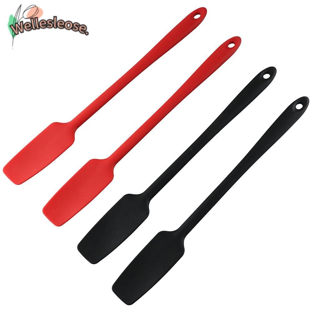 Welle ไม้พายยาง 4 ชิ้น, ที่ขูดซิลิโคนซิลิโคนด้ามยาว, ทําความสะอาดง่าย Non-Stick แกนสแตนเลสทนความร้อน Jar ไม้พายห้องครัว