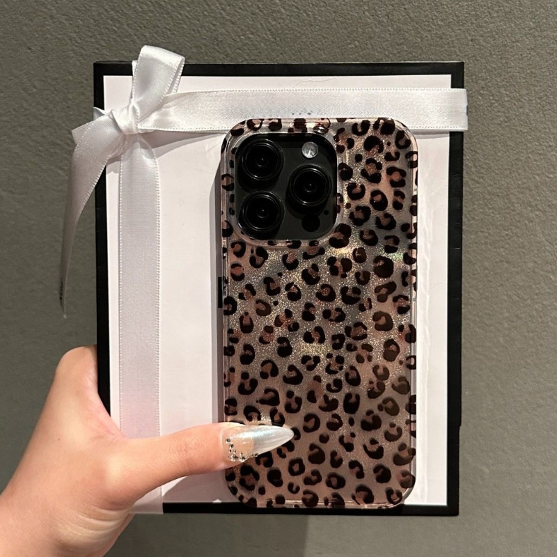 สีชมพูเสือดาวพิมพ์ Tinfoil รูปแบบสําหรับ iPhone 15 16 14 13 12 11 Pro Max 7 8 Plus SE2 XR X XS Max Retro เสือดาว Glitter Glacial รูปแบบกันกระแทกปกหลัง - รูปที่ 2