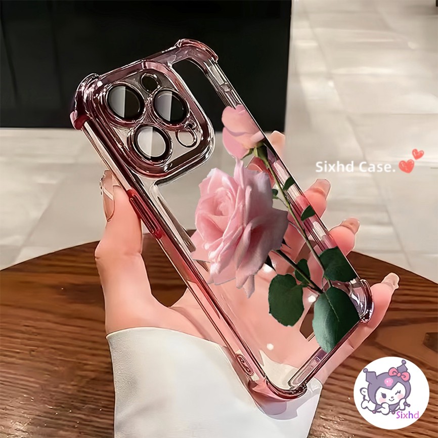 SAMSUNG สําหรับsamsung A03s A05 A15 A55 A54 A12 A13 A14 A23 A34 A05S A32 A35 A25 A24 A51 A52 A53 A22 A73 A03 M22 Four Best Ins Clear Rose Ringyฝาครอบโทรศัพท์หรูหราหรูหรากรณีชุบ