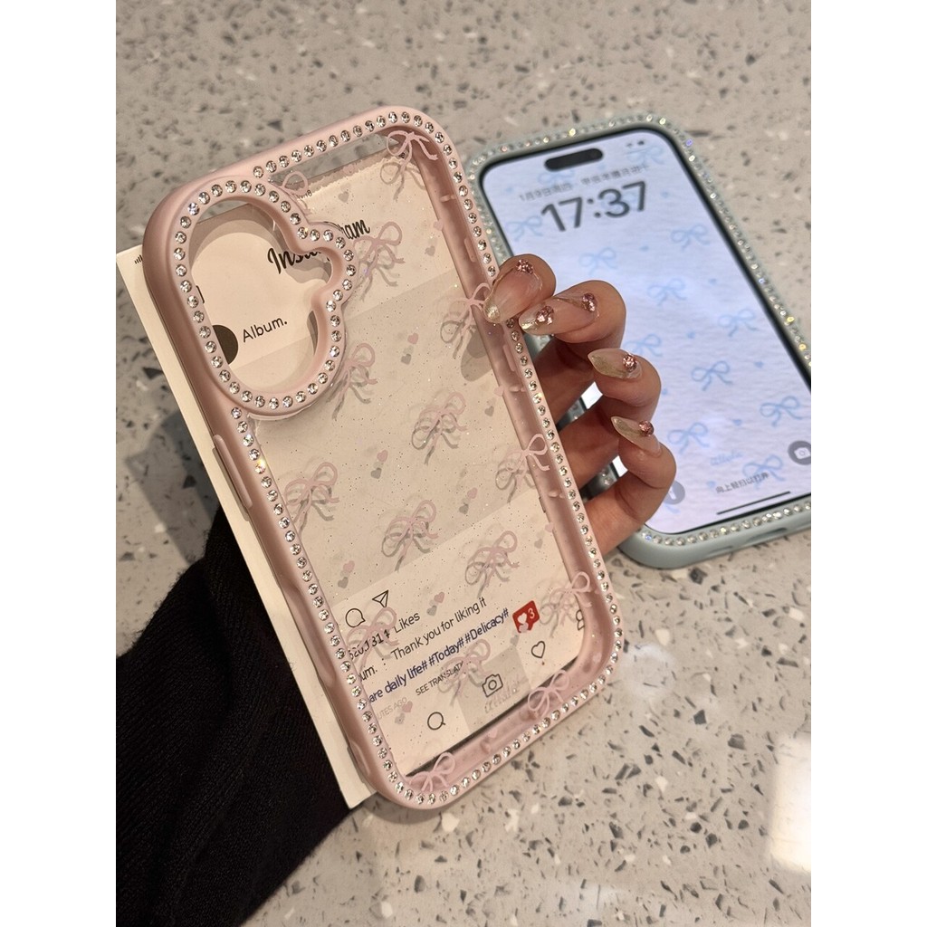 Rhinestone เงาน่ารักเคสโทรศัพท์สำหรับ iPhone 15 14 13 16 PRO MAX 14pro 13pro 16pro 15pro 16PROMAX ฝาครอบป้องกัน Hard Glitter Simple CLEAR