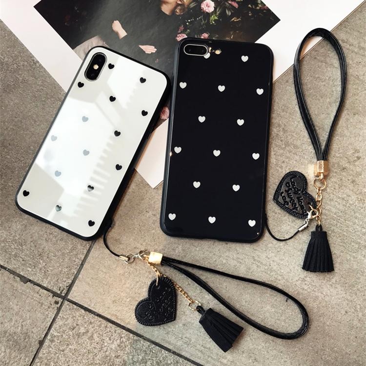 เคสโทรศัพท์พร้อมสายคล้องสําหรับ VIVO X80 X70 X60 X50E X50 Pro Plus แฟชั่น Little Love Heart Hard Gla