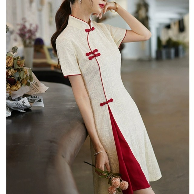 FABIOLA DRESS QIPAO - PREMIUM DRESS CHEONGSAM QIPAO WOMEN PLAIN - สีขาว, XXL
