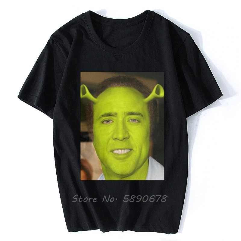 Nicolas Cage เสื้อยืด Shrek ตลกชาย Meme Picolas Cage