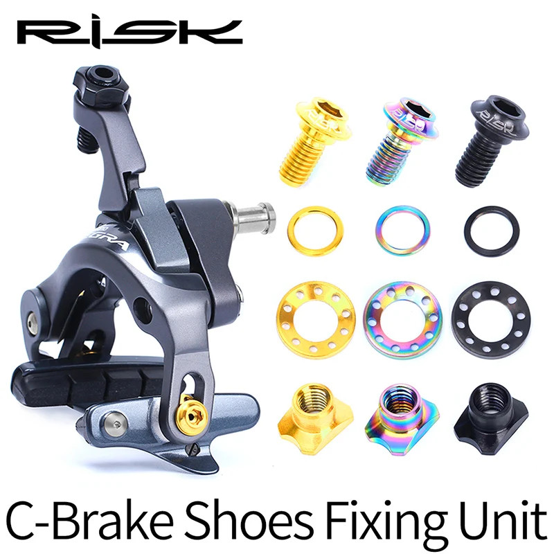 Risk 16PCS ไทเทเนียมจักรยาน C คลิปเบรคบล็อกสกรูคงที่ชุด V เบรคสลักเกลียวถั่วปะเก็นทั่วไปสําหรับ UT/DA/105 แผนที่จักรยาน
